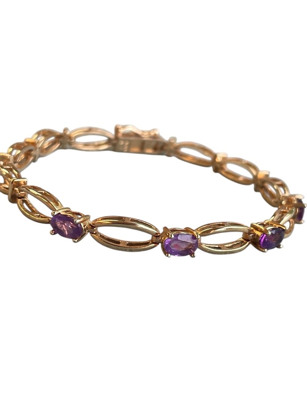 Gold Plated Link Tennis Bracelet with Purple Amethys